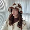 Autumn and Winter Lamb Plush Korean Style Caps Flannel Bucket Hat Female Hats Cow Print Caps