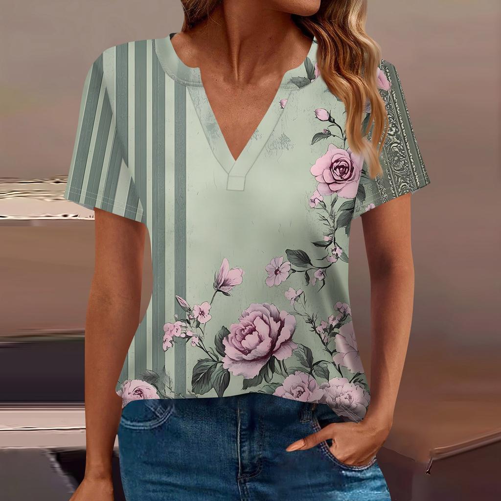 Women's T Shirt Tee Printed Short Sleeve Daily Weekend Fashion Basic V Neck Regular Top