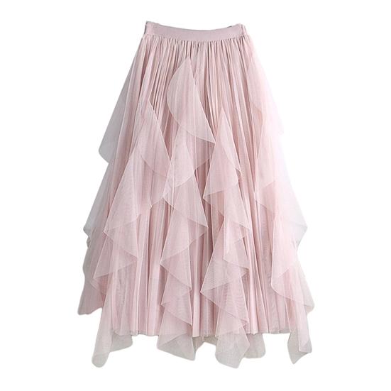 Тюлевая юбка для женщин Эластичная Высокая талия А-силуэт Длинная Юбка-пачка Фея Легкая Многослойная Ярусная Макси-юбка