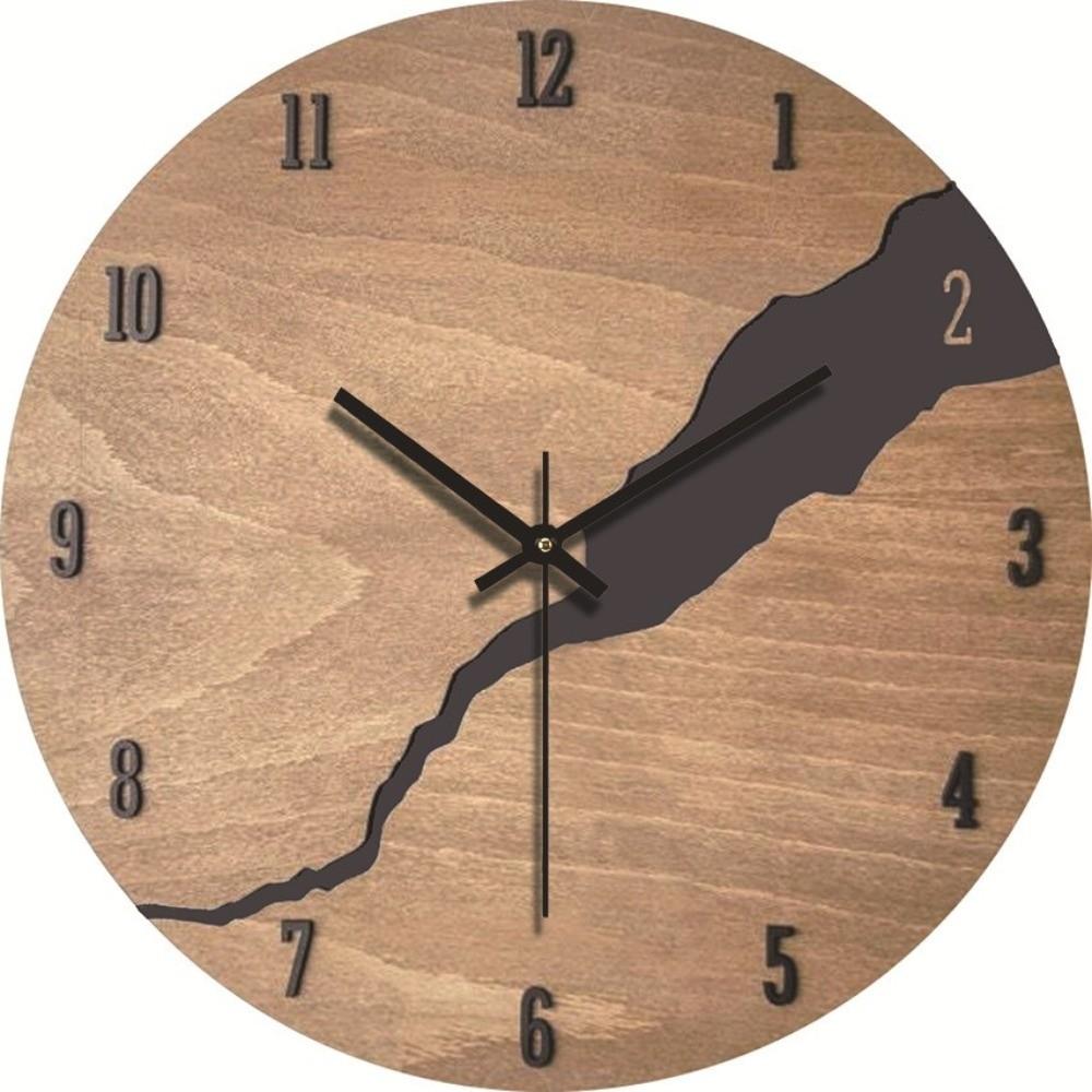 Non-Ticking Mechanism Wooden Wall Clock Cracked Wood Texture Rustic Wall Clock For Living Room