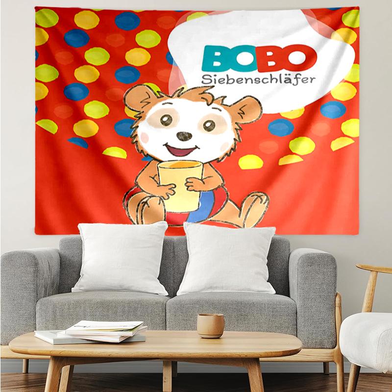 Bobo Print Tapestry, Backdrop, Easy Setup, Ideal for Bedroom, Office & Living Room, with Aesthetic Wall Hanging Decor.