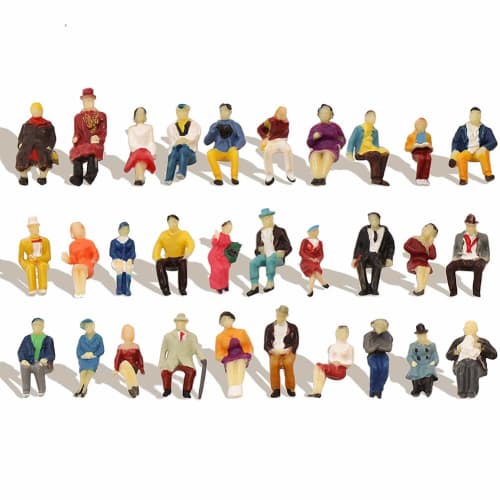 60 1:87 Scale Human Figures, Seated Figures, Painted Figures, Perfect for Diorama, Miniature Gardens, Model Trains, and Buildings. Ideal for Education