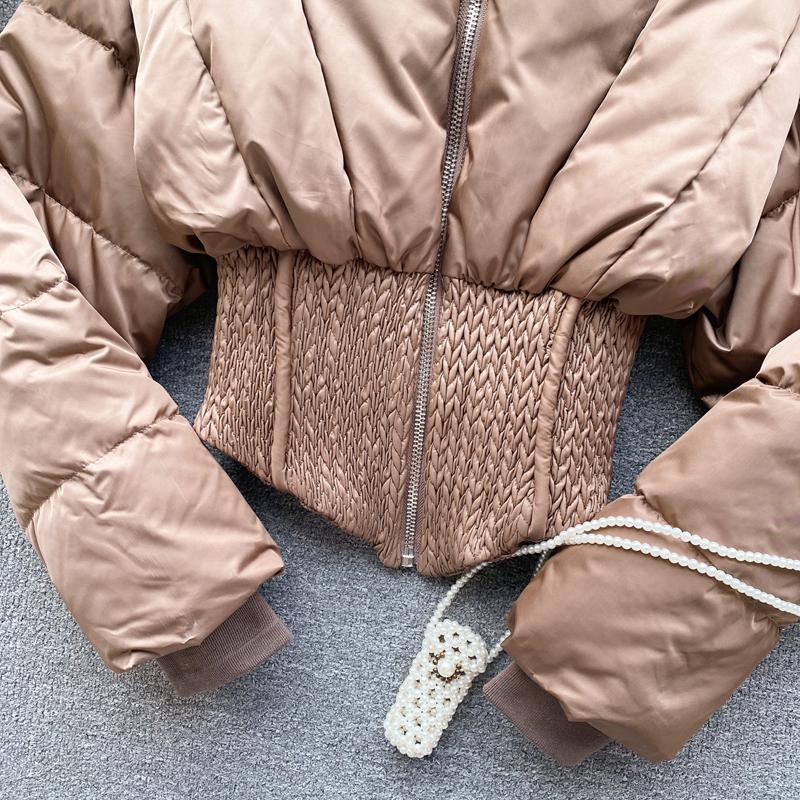 Korean Style Slim Cropped Jacket Gray Patchwork Turtleneck Padded Coat Women 2024 Autmun Winter Zipper Clothing Warm INKEO 3O349