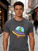 Unisex Crew Neck Tee Cute Cartoon Alien Ufo Spaceship Print Short Sleeve Oversized Male Daily Casual Soft Breathable Basic Wear Top