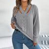 Женская мода повседневный свободный V-образный вырез однотонный длинный рукав свитер пуловер топ