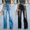 Jeans Women Fashion Washed Holes Thin Wide-leg Trousers Denim Trousers Women