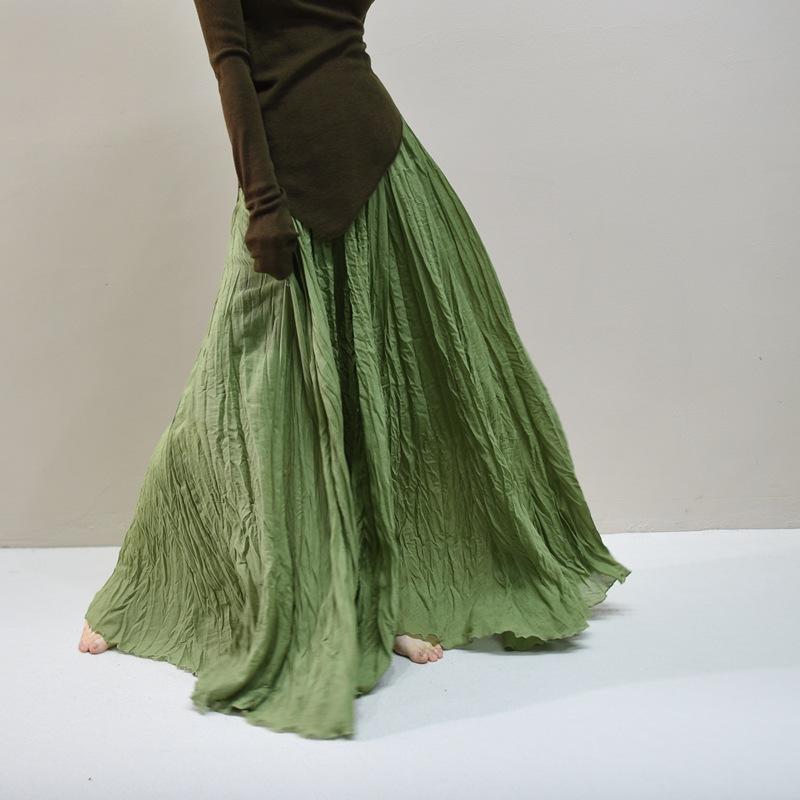 Женские льняные макси-юбки Летние Бохо Однотонные Пляжные Эластичные С высокой талией Плиссированные А-силуэта Легкие Расклешенные Длинные Макси-юбки Эластичная талия Длинная юбка для женщин