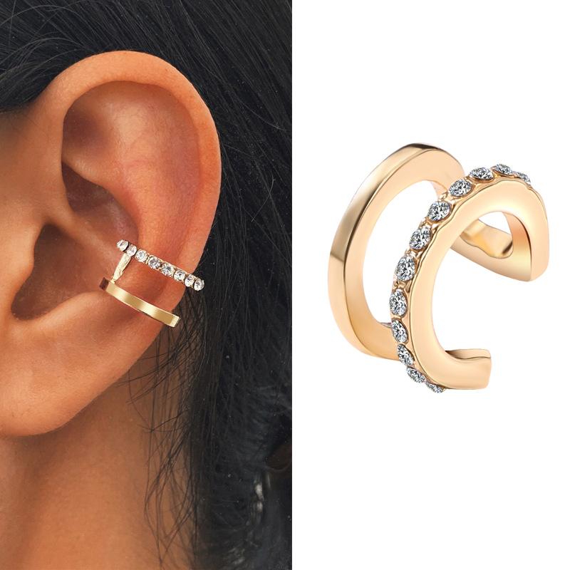 2025 New Fashion Gold Color Circle Non-Piercing Ear Clip Earrings for Women Man Fake Piercing Ear Cuff Earrings Zircon Set Gift