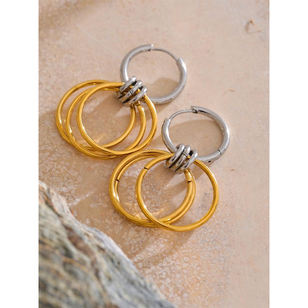 Eetit Отличительные повседневные серьги-подвески с двойным круглым элементом из нержавеющей стали для всех случаев, устойчивые к потускнению, универсальные, модные украшения