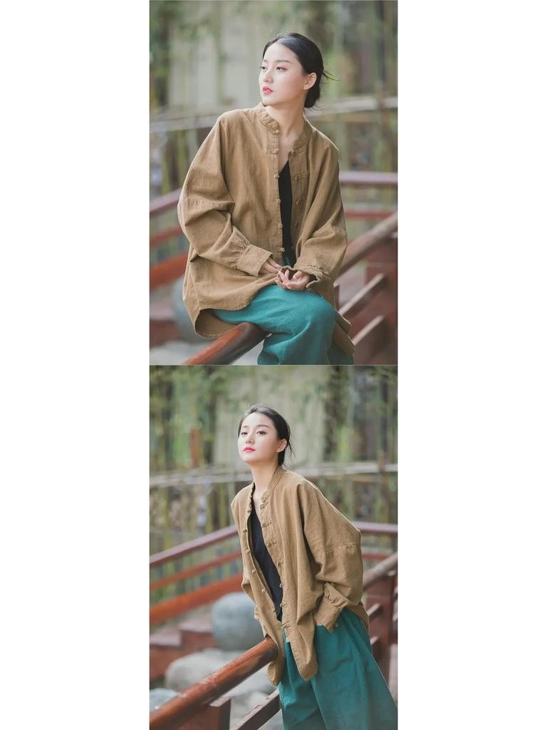 Женская куртка в китайском стиле на пуговицах 2023 года: Кардиган Zen Art средней длины