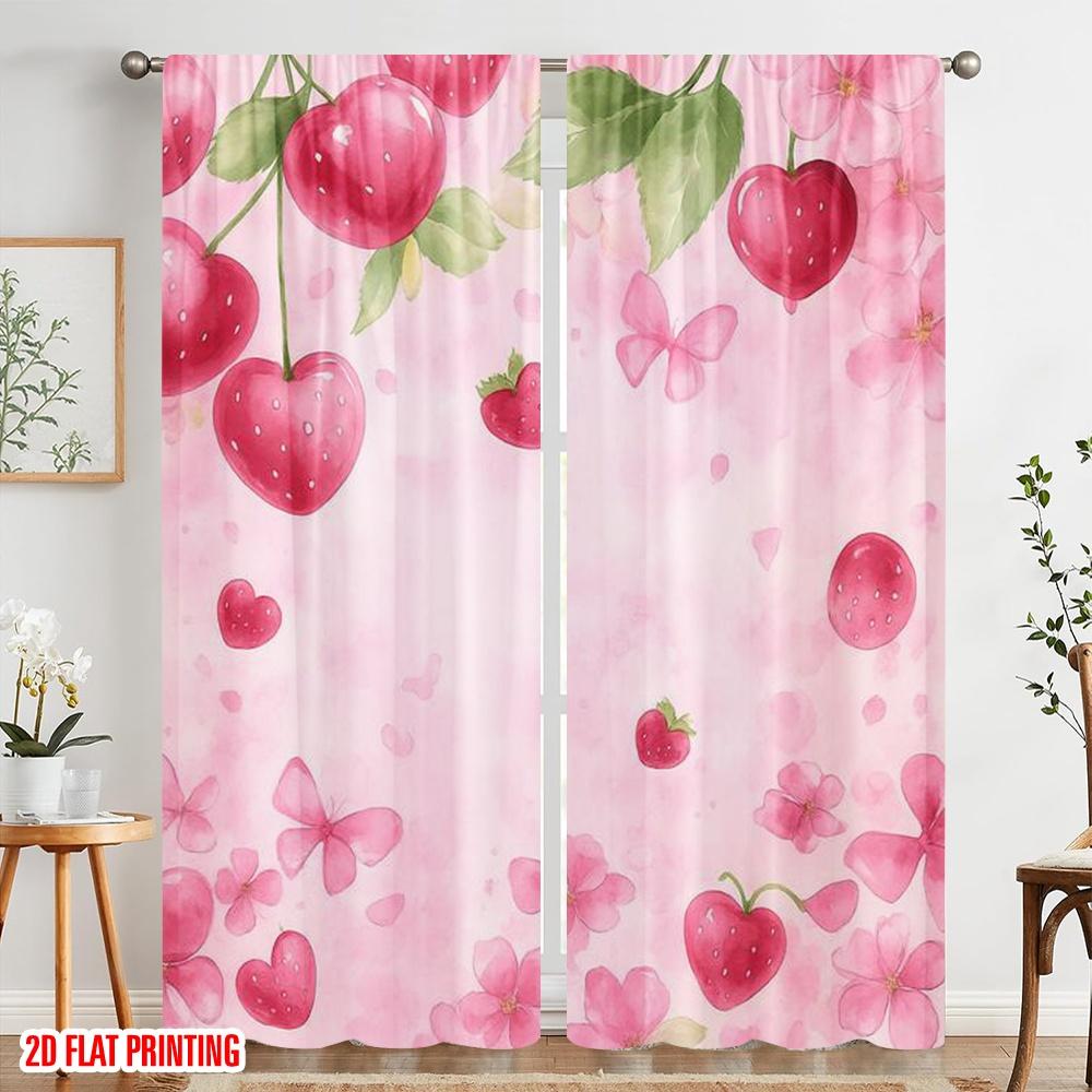 2 шт., Минималистичные шторы с 2D-печатью Berry Blossom Dream из полиэстеровой ткани (без стержня) Праздничное использование для гостиной,