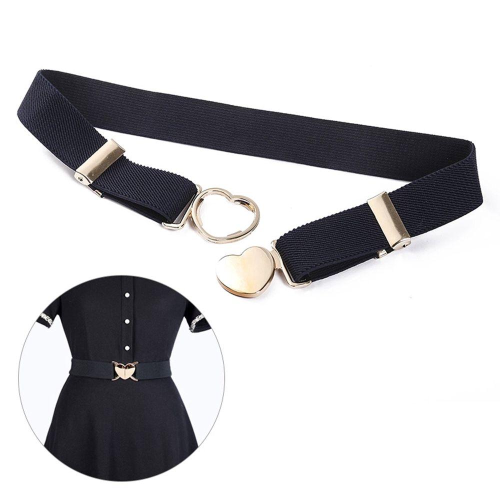 Canvas Girl Solid Color Waist Belt Punch-free Waistband Children Stretch Belts Heart Shape Buckle
