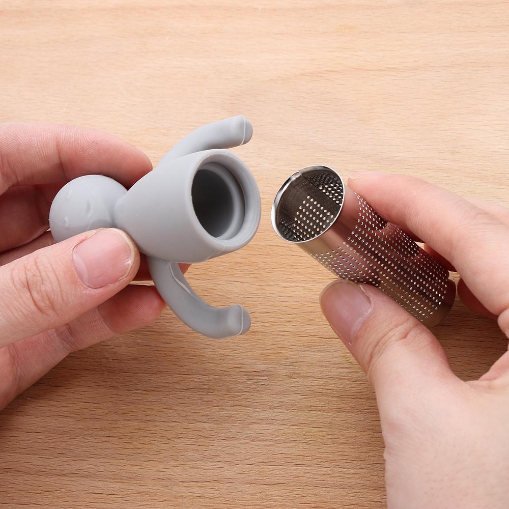 Фильтр для заваривания чая из нержавеющей стали с силиконовым покрытием в форме маленького человечка, ситечко для заваривания листьев