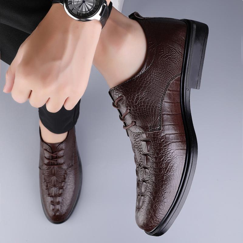 Модные мужские туфли-оксфорды из натуральной кожи с крокодиловым узором, повседневная мужская обувь, деловая обувь для мужчин, универсальные мужские свадебные туфли
