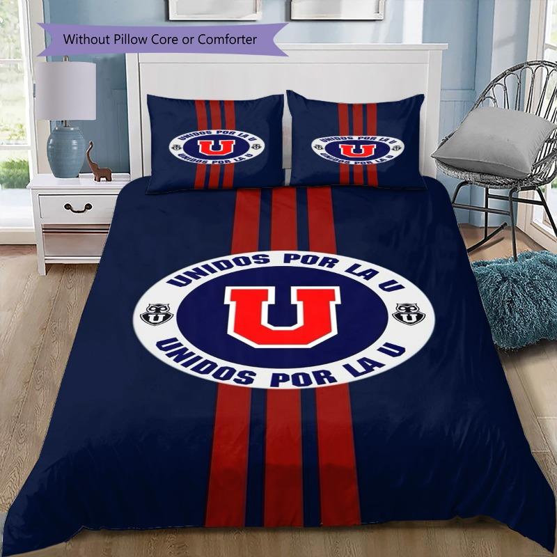 Unidos Por La U Club Logo Navy Red Stripe Print 3 Pieces Duvet Cover Set Chile Soccer Bedding Bedroom Home Decor Without Pillow Core Comforter