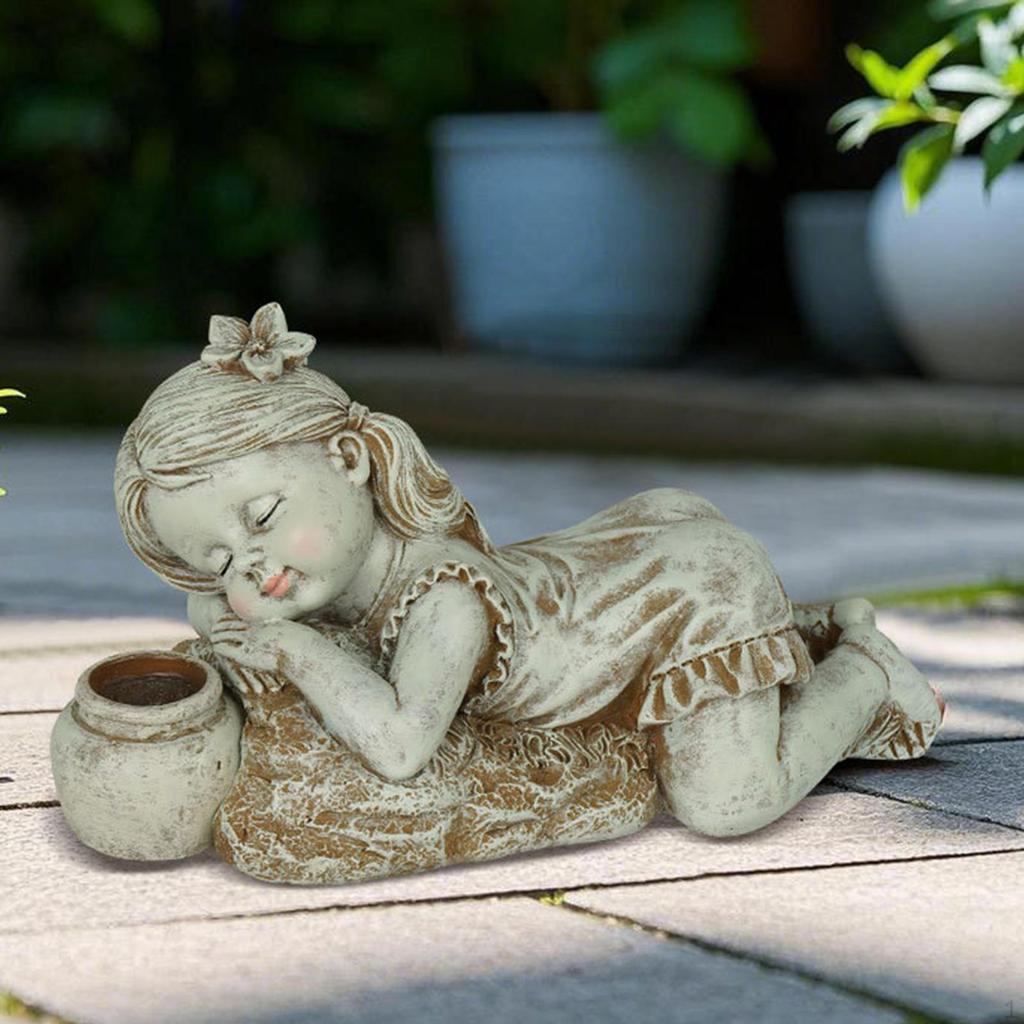 Детская статуя Сад со светом Скульптура Наружное украшение для патио лужайки