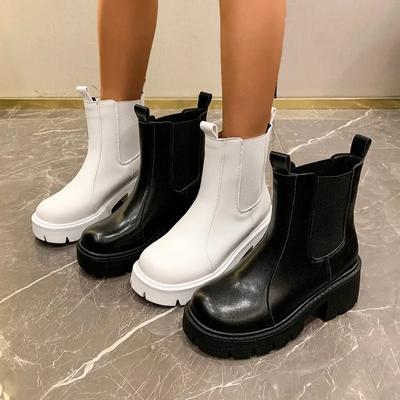 Модные женские сапоги с круглым носком 2024 года, осень-зима, новый стиль, женские сапоги на платформе, повседневные и удобные короткие сапоги челси
