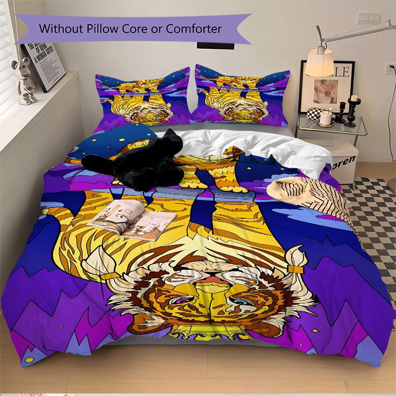 3pcs Tiger Cat Print Duvet Cover Set -Includes 1 Duvet Cover and 2 Pillowcases, No Quilt Core, All-Season Home Decor yy251111142