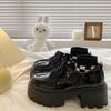 Women's Spring 2025 British-Style Patent Leather Loafers: High Chunky Heel, Thick Sole, Lace-Up, Round Toe.