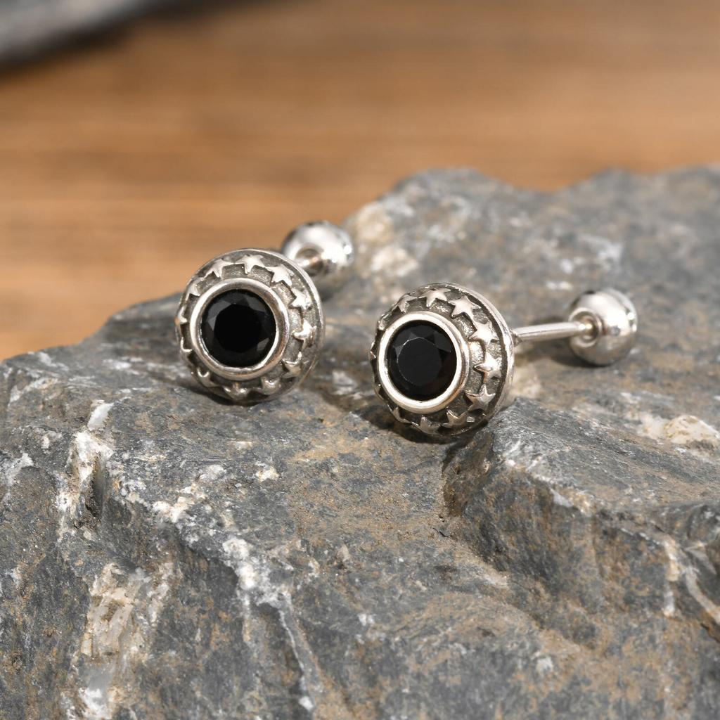 Vnox Gothic Black Zircon Stone Earrings for Men Women, Five Ponited Stars surrounding Stud Earrings, Unisex Brincos