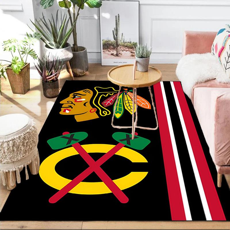 Chicago-Blackhawks Logo Area Rug Suitable for Indoor And Outdoor,Carpets for Kitchens, Homes, Offices, Living Rooms,Home Decor,Christmas Gift