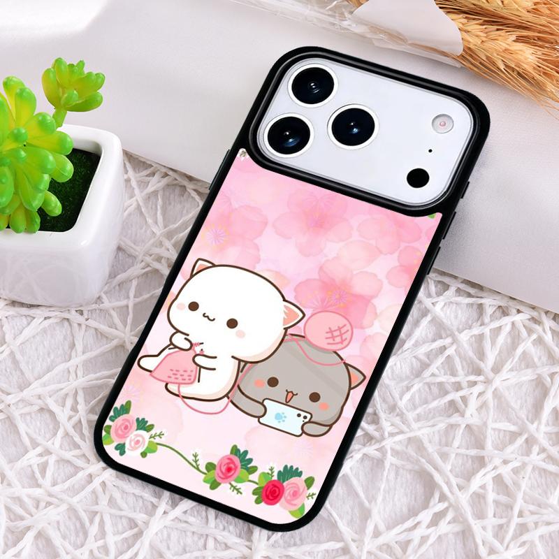 Мультяшный Чехол-Кот Персиковый Моти для iPhone 17 Air 16 15 11 12 14 13 Pro Max Ударопрочный Чехол