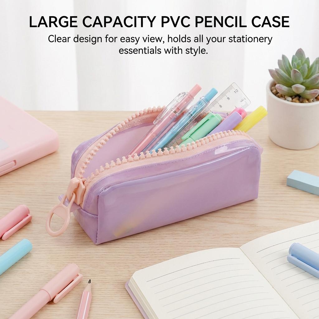 PVC Transparent Pencil Case For Girls Large Capacity Waterproof Stationery Organizer