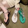 Non-slip Female Sandal Beach Shoes Korean Version of The New Small Fragrant Wind Flat Pinch Toe Rhinestones Casual Fashion