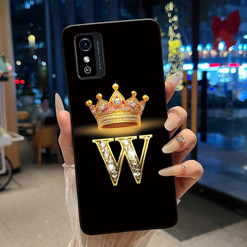 Shockproof  Phone Case For ZTE Blade L9 Silicone Black Soft Pretty A To Z Letter Glitter Crown Pattern Protective Back Case