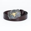 Western Bull Head Belt, Smooth Buckle Cowhide Belt, Men's Buckle with Pattern Bottom