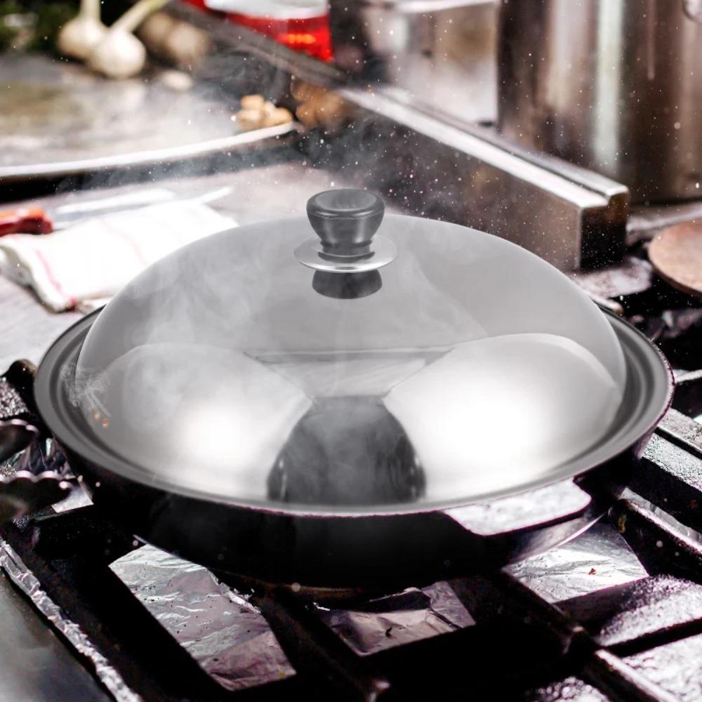 Black Plastic Knob Wok Cover 28/30/32cm Frying Pan Lid Replacement Stainless Steel Pot Lid Hotel