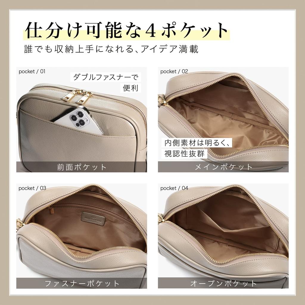 BLUE SINCERE Shoulder Genuine Cowhide Leather SHB10 Women's Bag, Leather, Compact, Lightweight, Mini, One-Shoulder Bag, Vegetable-Tanned / (Grey