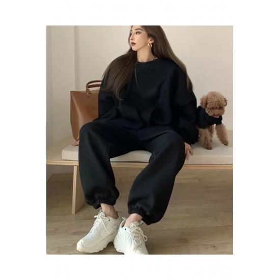 Женский повседневный зимний женский спортивный костюм большого размера с круглым воротником в уличном стиле