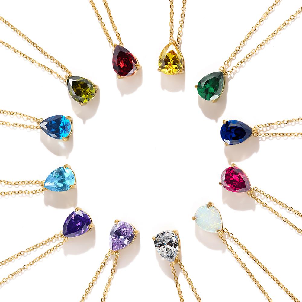 eManco Hot Sale Shiny Crystal Necklace Stainless Steel Teardrop Zirconia Pendant Women's Birthstone Collarbone Chain Wholesale