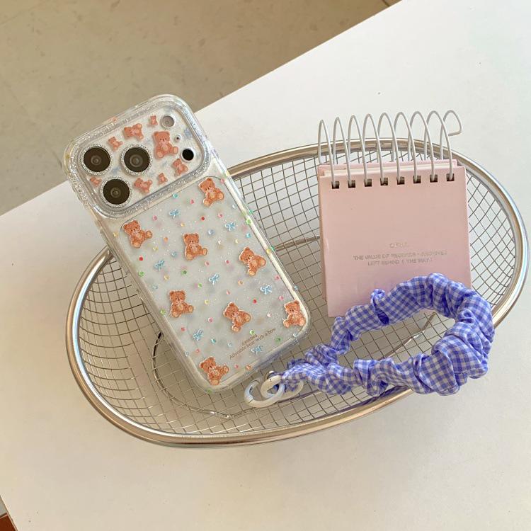 Korean Style Cute Blue Bow Bear Case for iPhone 17/16 Pro Max/15/14