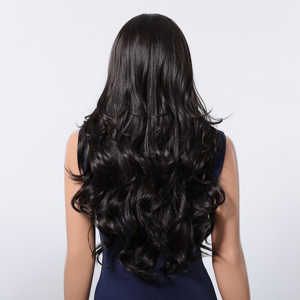 CharmSource Hairline Lace Synthetic Wigs Black Long Wavy Ladies Wig for Women's Cosplay High Density Heat Resistant Fiber