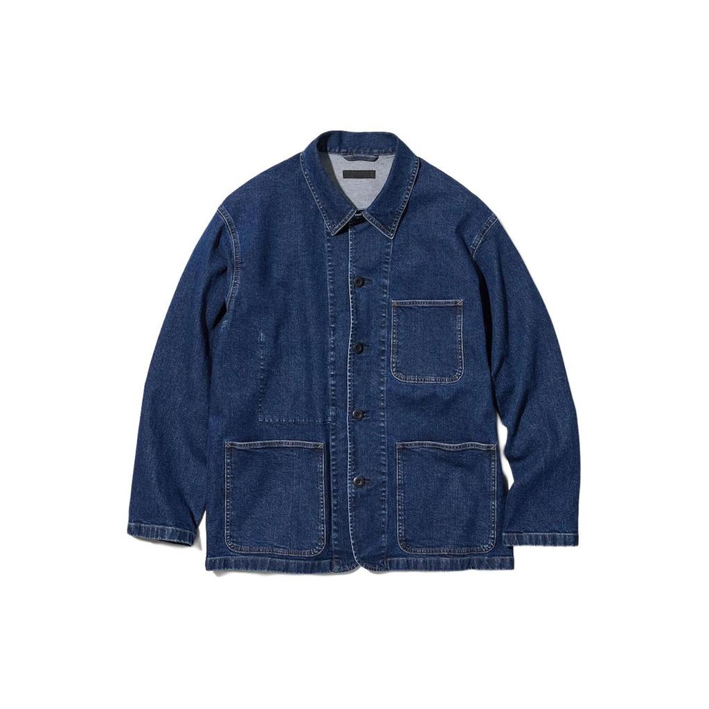 Uniqlo Однотонная повседневная джинсовая куртка с острым воротником, свободная, унисекс, светло-голубая 462430-67