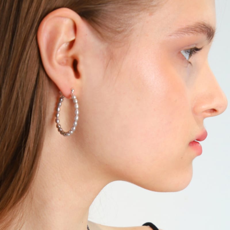 dfarbe silver natural gray freshwater pearl chandelier hoop earrings