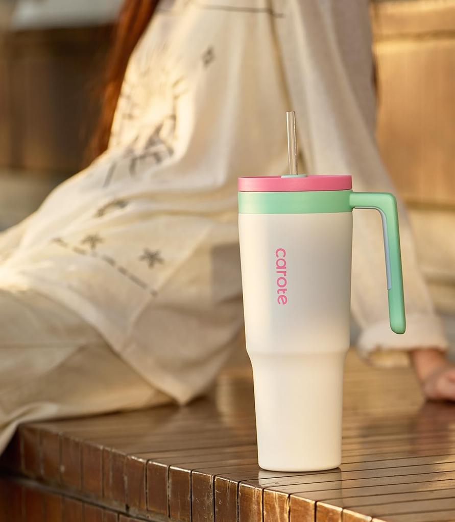 CAROTE Water Bottle Tumbler Bottle and Handled Tumbler Stainless Steel Water Bottle with Handle for Hot and Cold and Outdoor Available in and Macaron
