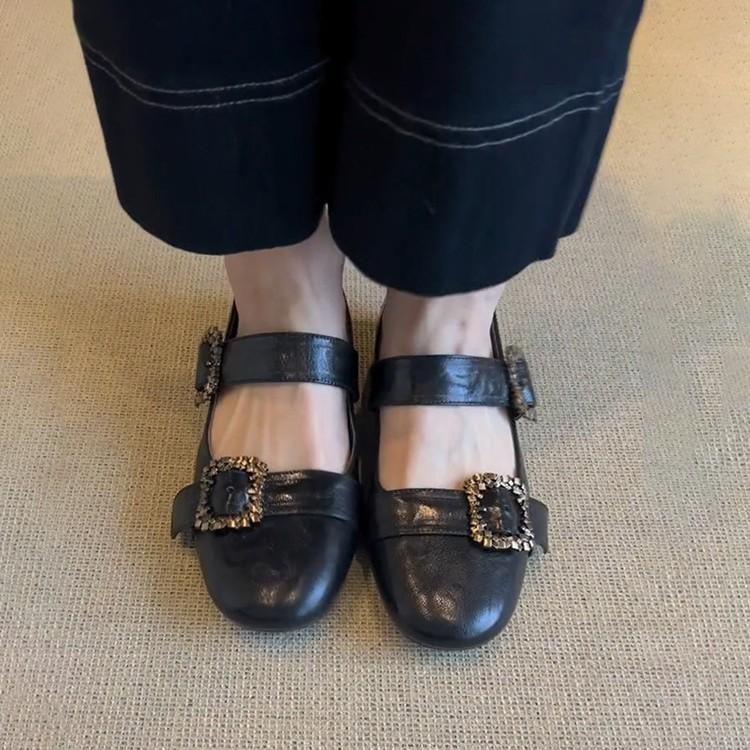 Версия из овчины~ ретро круглый носок светлый вырез маленькие одинарные туфли женские на плоской подошве с ремешком через подъем черного цвета универсальные туфли Мэри Джейн