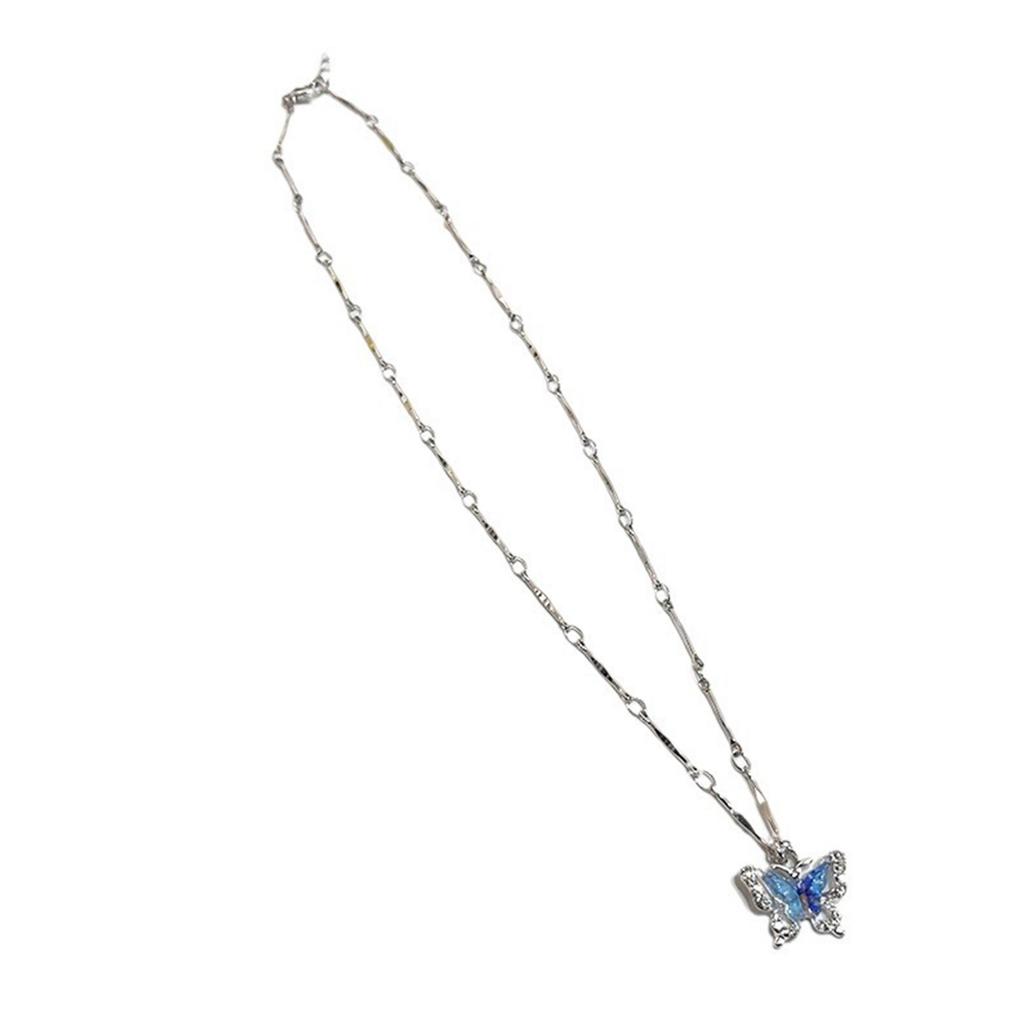 Elegant Blue Crystal Butterfly Necklace Handmade Neckchain Adjustable Length Clavicle Chain Accessory for Everyday Wear