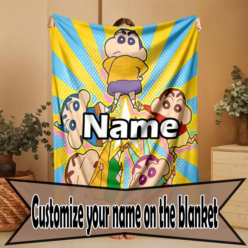 Custom Name Personalized Crayon Shin Print Blanket, Home Decor, Bedroom, Sofa, Camping, Couch, Gifts for Birthday Christmas