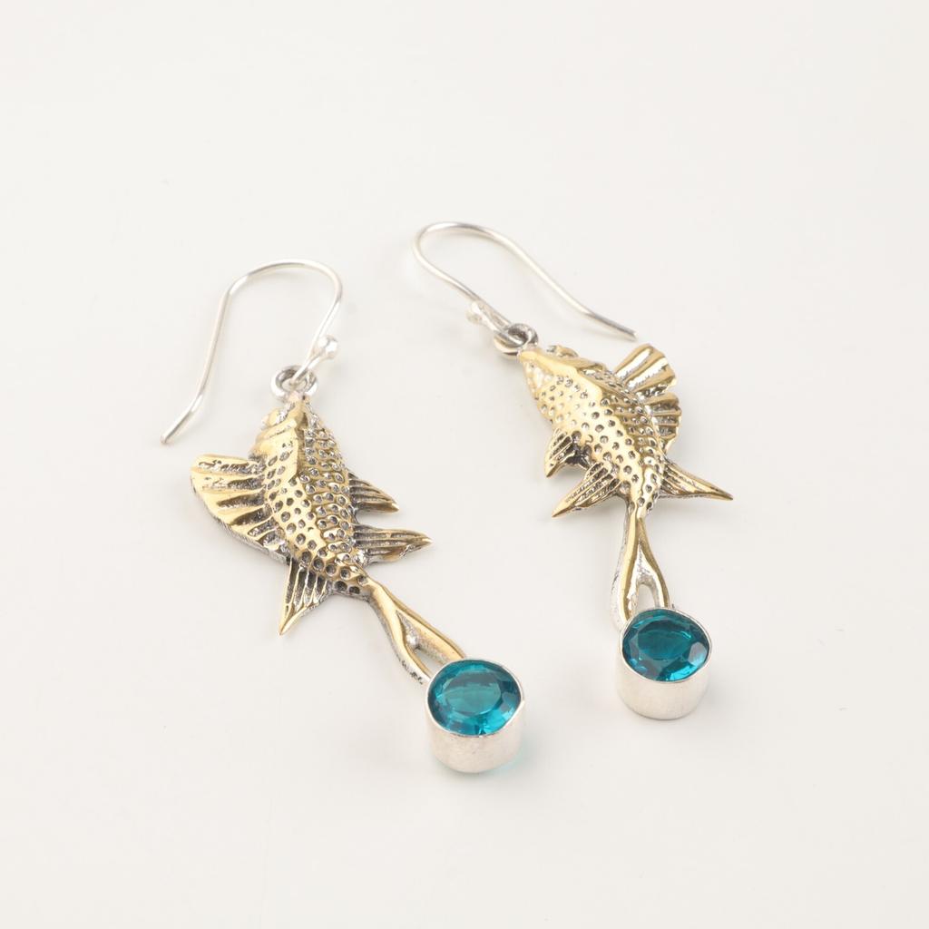 Редкий Апатит Драгоценный камень 925 Стерлинговое серебро Ювелирные изделия Ручной работы Длинные серьги 2.17" EE-148-13