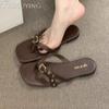 Fashion Women's Slippers Buckle Flip Flops Square Toe Sandals Flats Casual Shoes Woman Loafers 2025 Trend Summer Shallow Comfort Slides