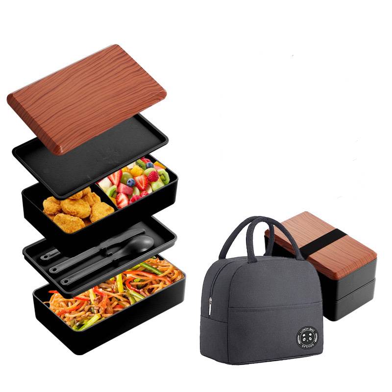 1200ML Stackable Bento Box 2-Tier Food Storage Container Set with Cutlery for Kids Crisper Microwave and Dishwasher Safe