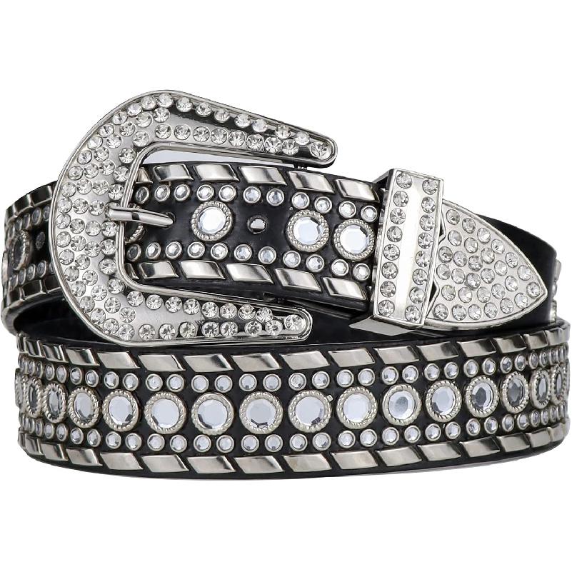 Womens Rhinestones Studded Belts Bling Diamond Cowgirl Belt for Jeans | Bling Cowboy Waist Belt for Dresses Fit for 27"-39", Rhinestone and Western
