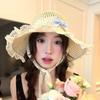 Breathable Woman's Straw Hat Elegant Lace Brim Sunshade Cap Vacation Big Bowknot Sun Hat  Beach