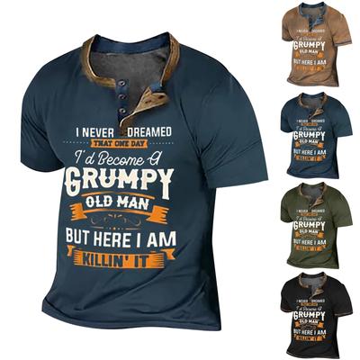 Муж. Футболка Футболки Графика Текст Черный Военный стиль Зеленый Бассейн Темно-серый 3D-печать Уличный стиль С короткими рукавами На пуговицах С принтом Одежда Классический