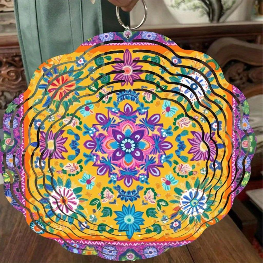 10 Inch Metal Mandala Wind Spinner Outdoor Garden Decor Multi Color Floral Hanging Art for Patio Balcony Courtyard No Battery Needed