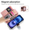 For iPhone 16 Magnetic Leather Case with Detachable RFID Blocking Zipper Wallet Cover - Pink